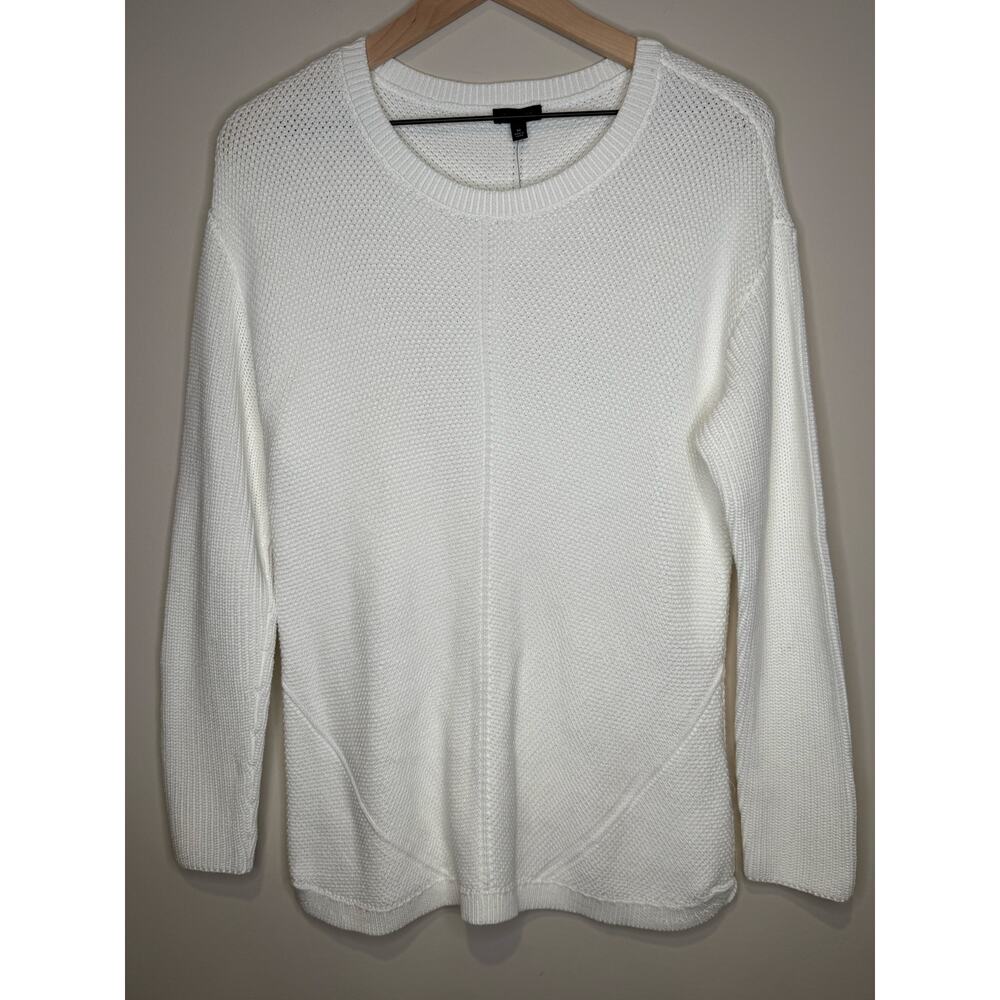 Talbots NEW White Pima Cotton Crew Long Sleeve Knit‎ Sweater- Medium